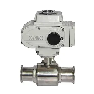 COVNA DN40 1.5 inch 3 Way L Port 220V AC Tri Clamp Food Grade 316 Stainless Steel Motor Operated Sanitary Ball Valve