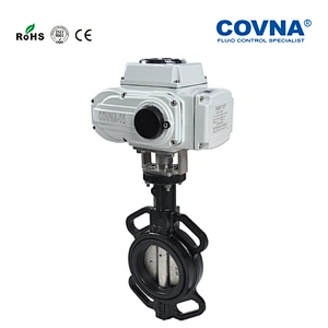 DN100 Wafer Type Cast Iron Body Rubber Lining Motor Operated Butterfly Valve