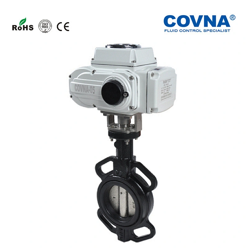 DN100 Wafer Type Cast Iron Body Rubber Lining Motor Operated Butterfly Valve