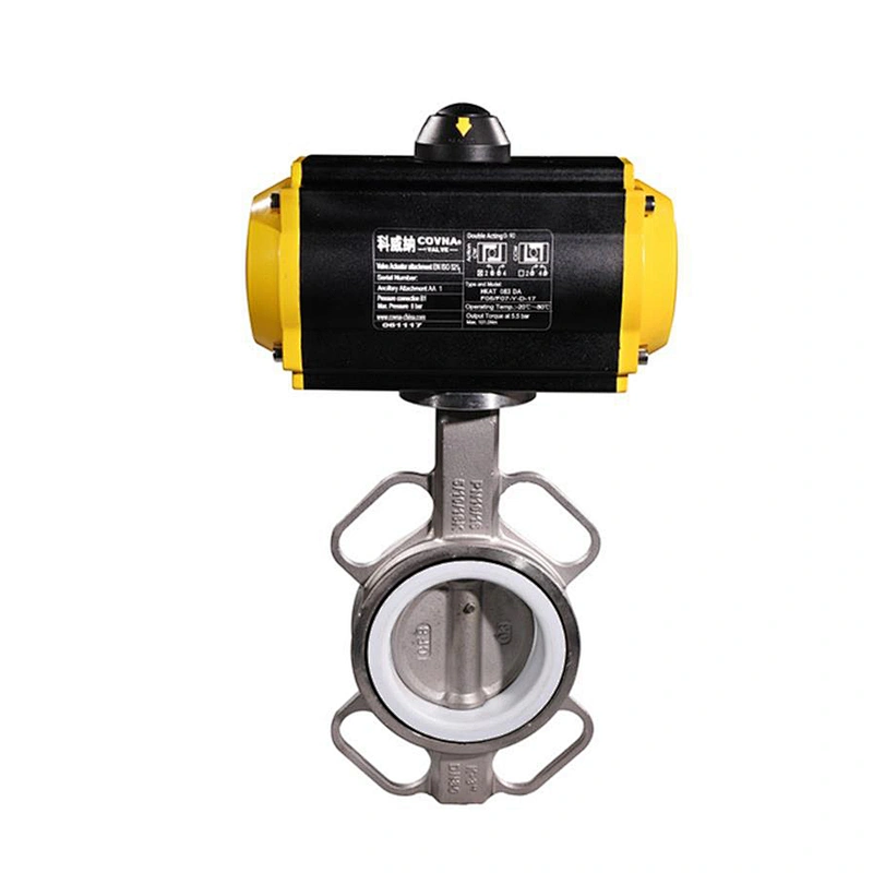COVNA DN150 6 inch PN16 PTFE Seat Wafer Type 304 Stainless Steel Pneumatic Air Actuator Butterfly Valve