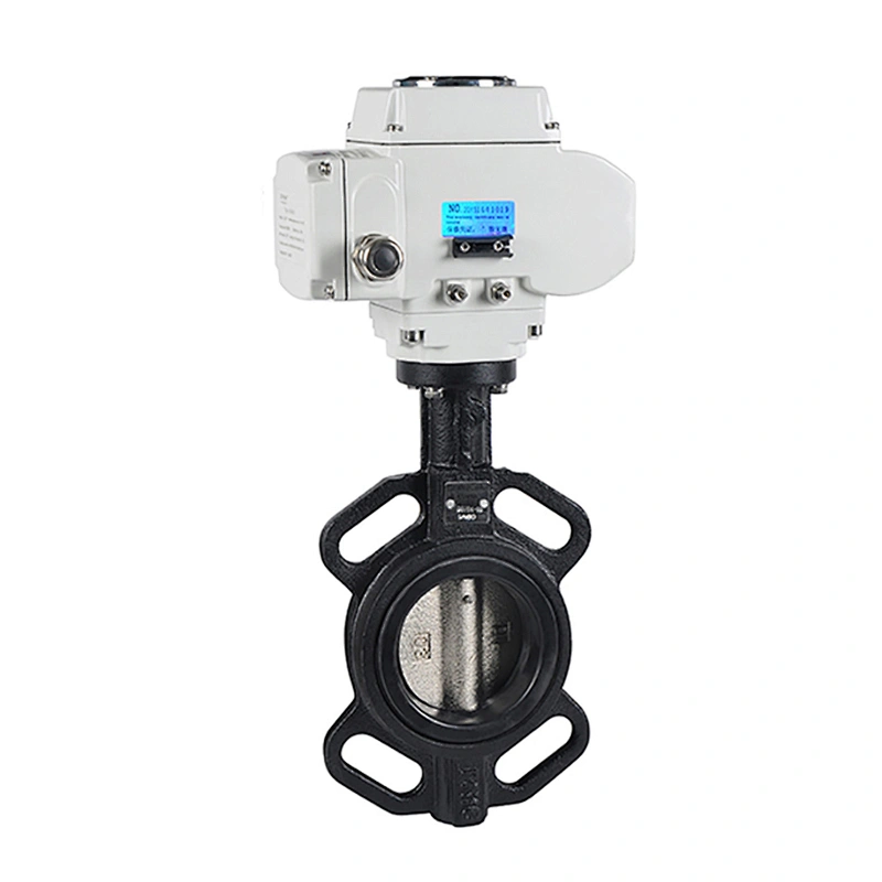 DN100 Wafer Type Cast Iron Body Rubber Lining Motor Operated Butterfly Valve