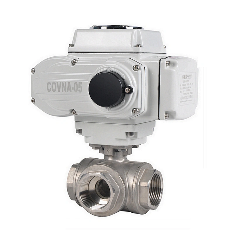 COVNA DN20 3/4 inch 3 Way T Port 1000 WOG 24 Volt Female Thread CF8M Stainless Steel Electric Actuated Ball Valve