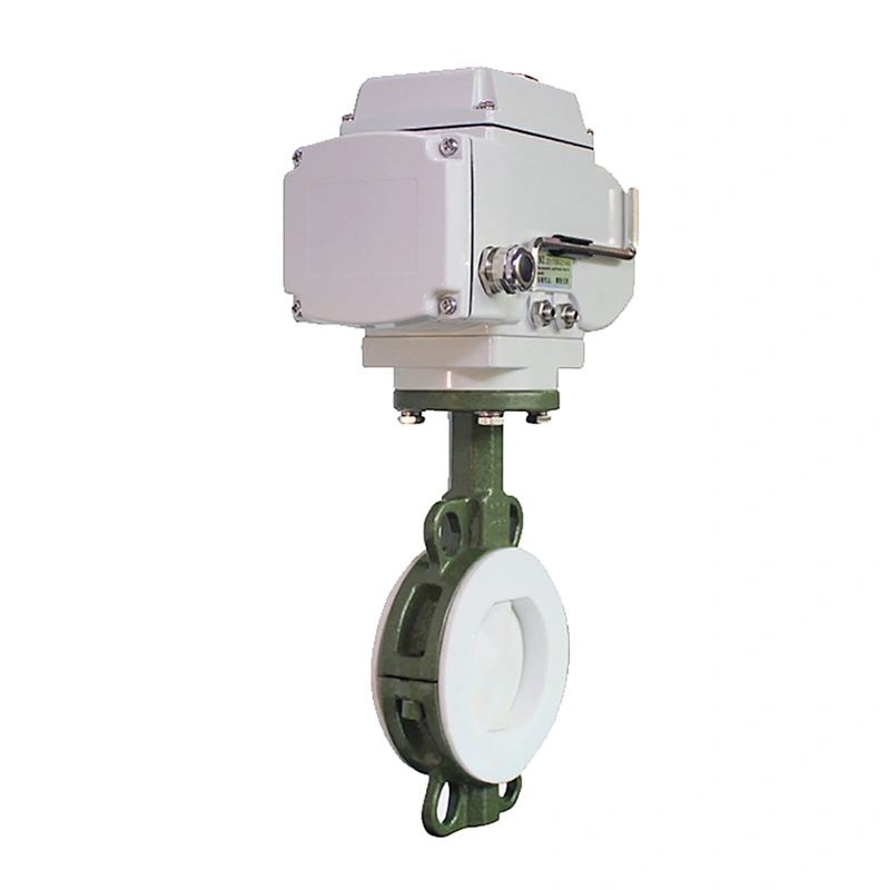 COVNA DN150 PN16 6 inch 12V DC PTFE Lined Wafer Type Cast Steel Motorized Butterfly Valve