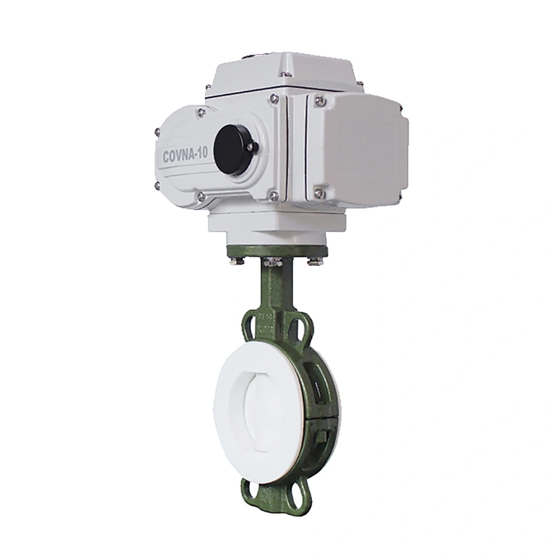 COVNA DN150 PN16 6 inch 12V DC PTFE Lined Wafer Type Cast Steel Motorized Butterfly Valve