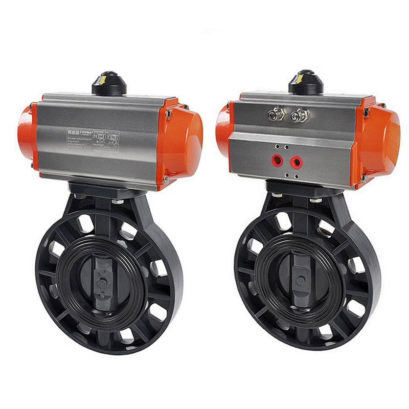 DN50 2 inch Single Acting Flange Pneumatic UPVC Plastic Water Flow Control Butterfly Valve