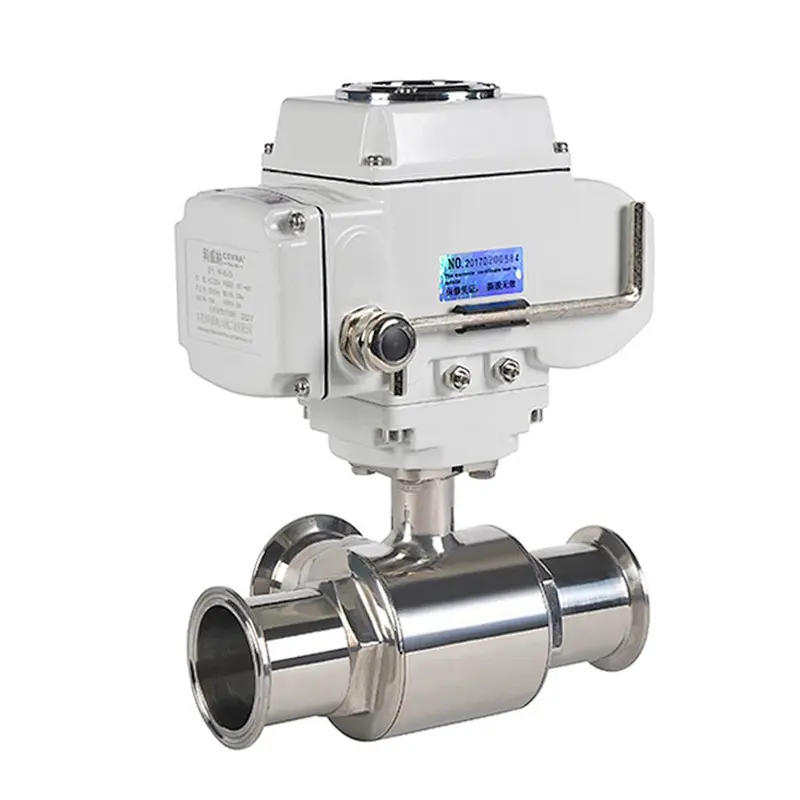 COVNA DN40 1.5 inch 3 Way L Port 220V AC Tri Clamp Food Grade 316 Stainless Steel Motor Operated Sanitary Ball Valve