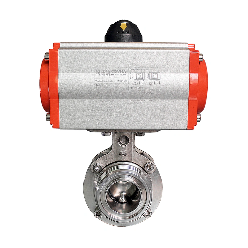 COVNA DN40 1.5 inch Viton Seat External Screw Type Thread End SS304 Pneumatic Actuated Sanitary Butterfly Valve