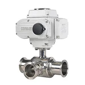 COVNA DN40 1.5 inch 3 Way L Port 220V AC Tri Clamp Food Grade 316 Stainless Steel Motor Operated Sanitary Ball Valve