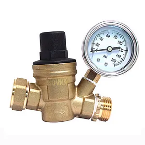 COVNA DN20 3/4 inch Lead-Free Brass High Pressure Adjustable RV Water Pressure Regulator with Gauge
