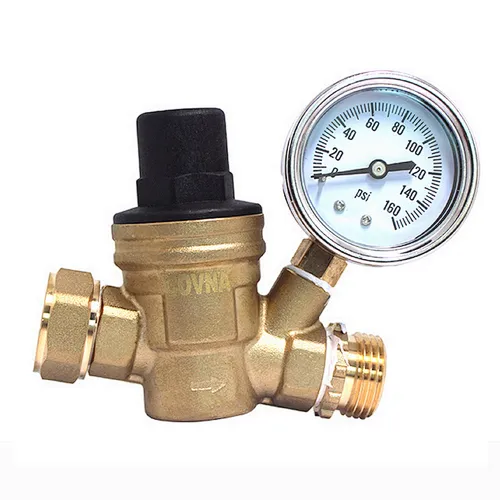 COVNA DN20 3/4 inch Lead-Free Brass High Pressure Adjustable RV Water Pressure Regulator with Gauge