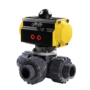 Anti Corrosion 3 Way Plastic PVC Double Union Pneumatic Control Ball Valve