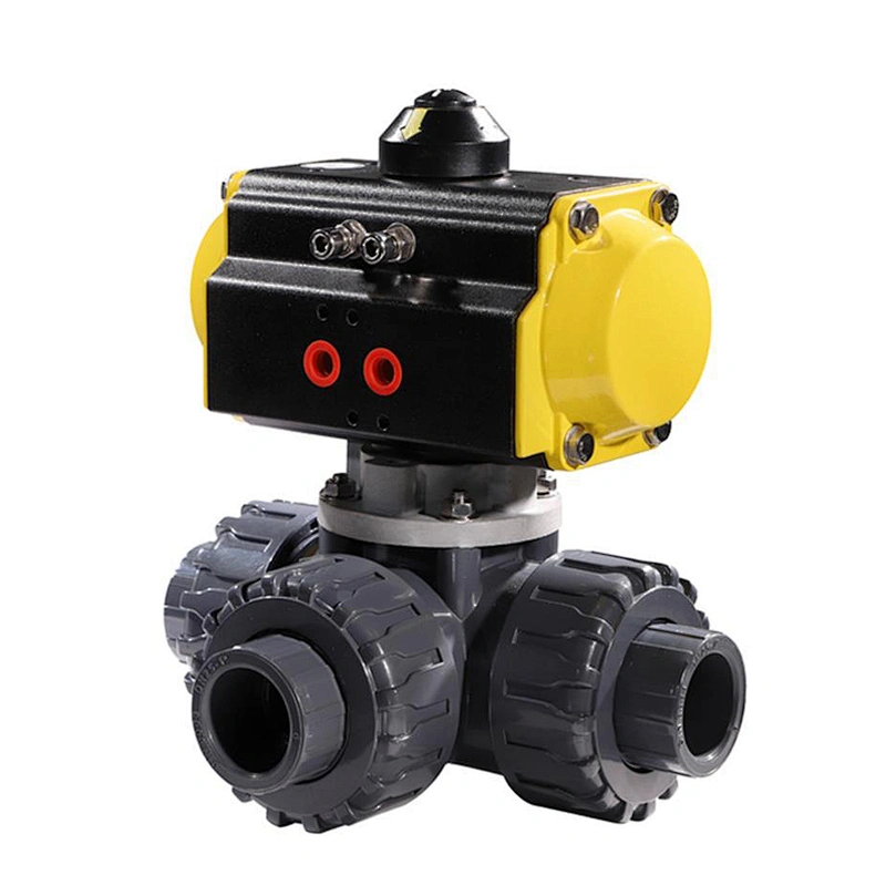 Anti Corrosion 3 Way Plastic PVC Double Union Pneumatic Control Ball Valve