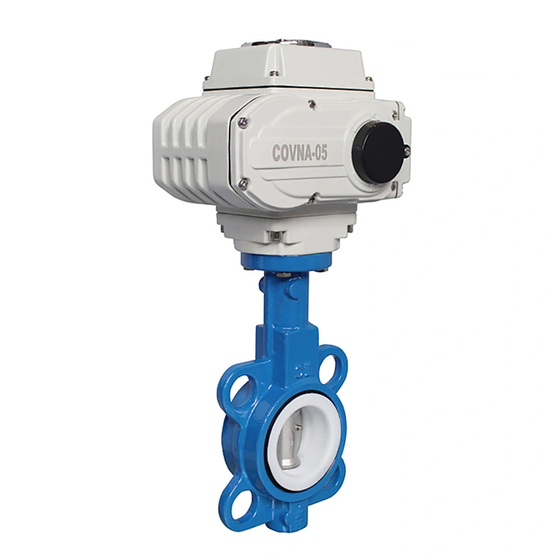 COVNA DN100 PN16 4 inch 12 Volt PTFE Lined Wafer Type Cast Iron Electric Motorized Butterfly Valve