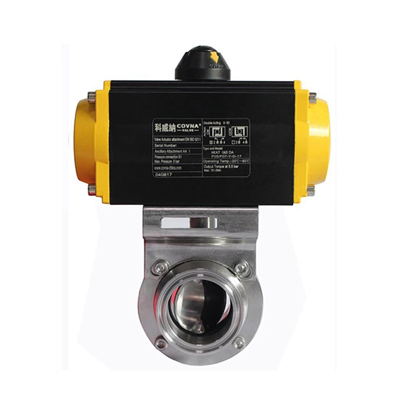 COVNA DN80 3 inch Tri Clamp Food Grade 316 Stainless Steel Pneumatic Actuated Sanitary Butterfly Valve