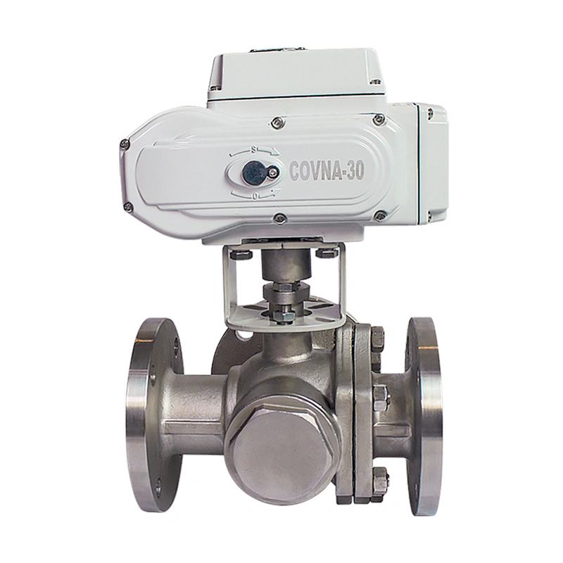 COVNA DN80 3 inch 3 Way L Port 24V DC Flange Type CF8M Stainless Steel Motorized Ball Valve