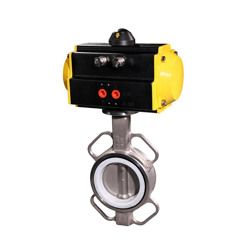 COVNA DN150 6 inch PN16 PTFE Seat Wafer Type 304 Stainless Steel Pneumatic Air Actuator Butterfly Valve