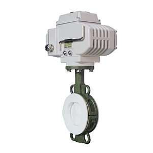 COVNA DN150 PN16 6 inch 12V DC PTFE Lined Wafer Type Cast Steel Motorized Butterfly Valve
