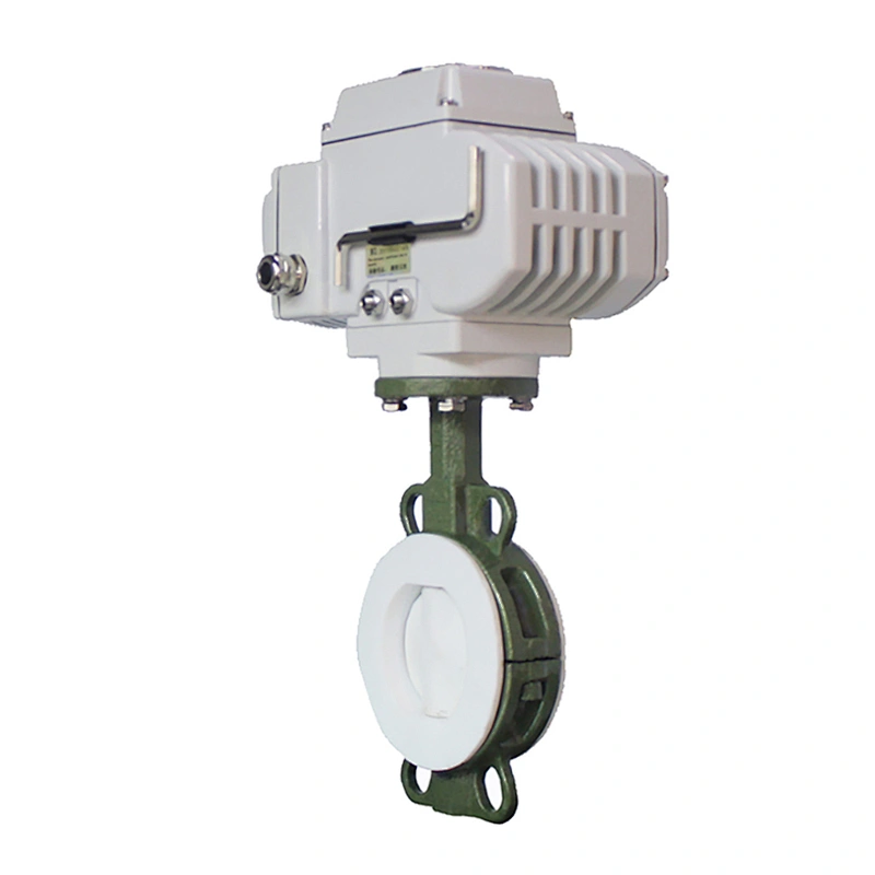 COVNA DN150 PN16 6 inch 12V DC PTFE Lined Wafer Type Cast Steel Motorized Butterfly Valve