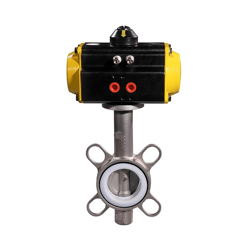 COVNA DN50 2 inch PN16 PTFE Lined Wafer Type Stainless Steel Pneumatic Actuated Butterfly Valve