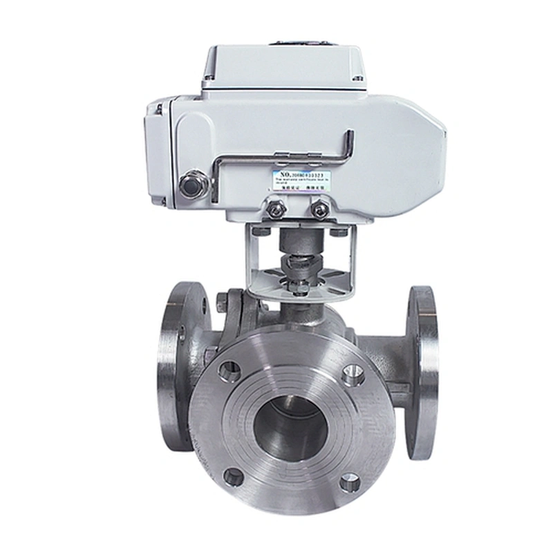 COVNA DN100 4 inch 3 Way 24V DC Double Flange Type 304 Stainless Steel Electric Actuated Ball Valve