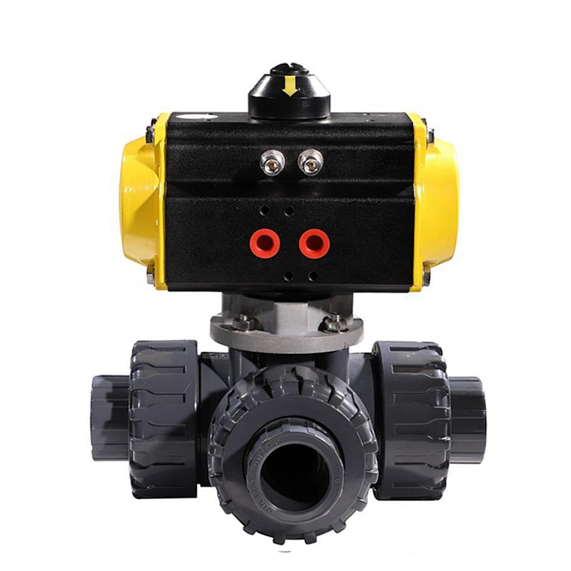 Anti Corrosion 3 Way Plastic PVC Double Union Pneumatic Control Ball Valve