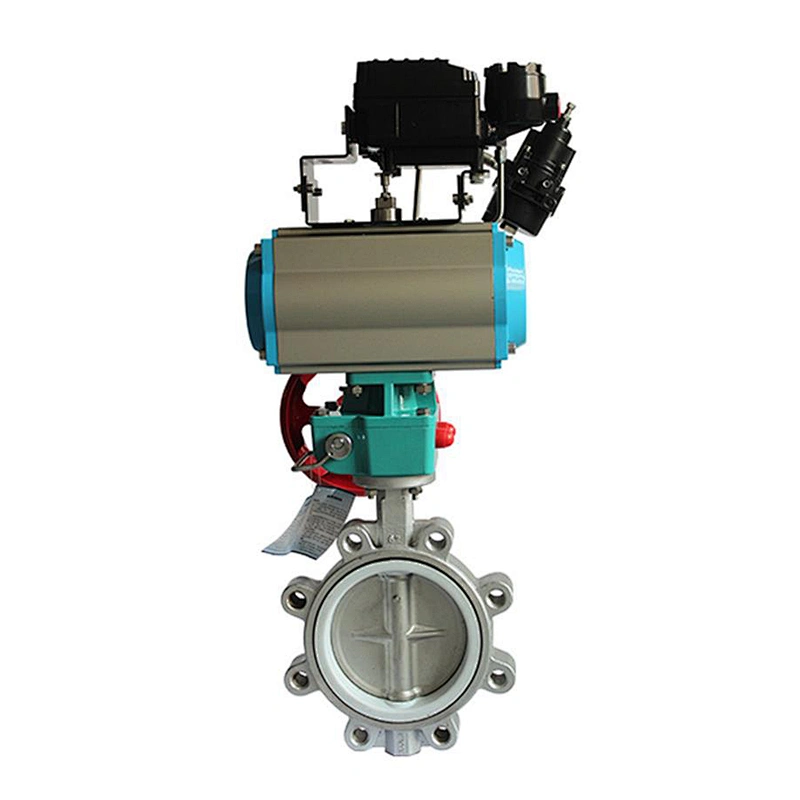COVNA DN50 2 inch PTFE Lined Semi Lug Style Stainless Steel Pneumatic Actuated Butterfly Valve with Positioner