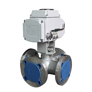 COVNA DN40 1.5 inch 4 Way 220V AC Flange CF8 Stainless Steel Motor Operated  Ball Valve