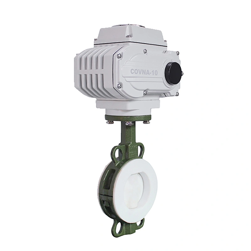 COVNA DN150 PN16 6 inch 12V DC PTFE Lined Wafer Type Cast Steel Motorized Butterfly Valve