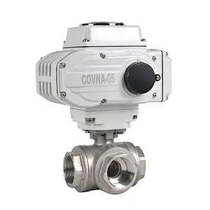 COVNA DN40 1.5 inch 3 Way L Port 1000 WOG High Pressure 12 Volt CF8M Stainless Steel Electric Actuated Ball Valve
