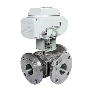 COVNA DN100 4 inch 3 Way 24V DC Double Flange Type 304 Stainless Steel Electric Actuated Ball Valve