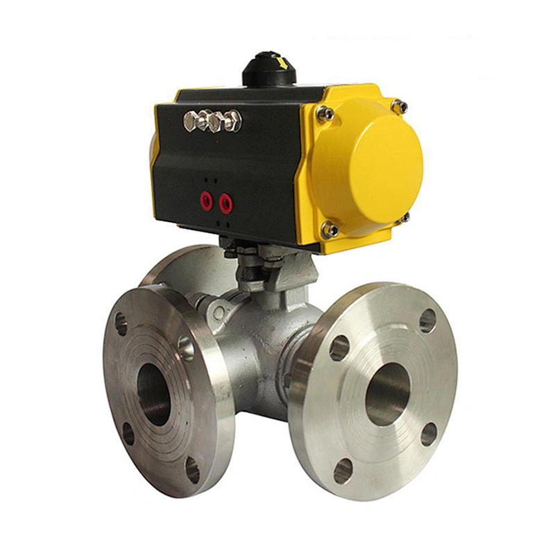 COVNA DN150 6 inch 3 Way Double Flanged Stainless Steel Ball Valve with Pneumatic Actuator