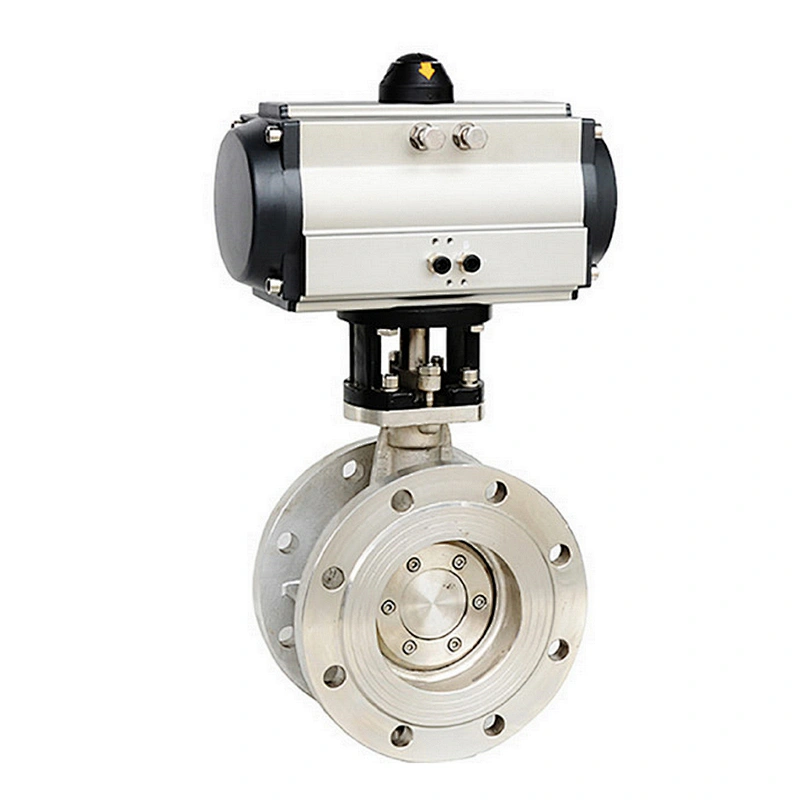 COVNA PN16 High Performance Metal Seat Double Flange Type 304 Stainless Steel Pneumatic Actuated Butterfly Valve