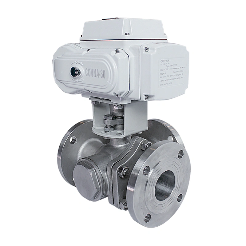 COVNA DN80 3 inch 3 Way L Port 24V DC Flange Type CF8M Stainless Steel Motorized Ball Valve