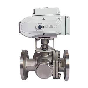 COVNA DN100 4 inch 3 Way 24V DC Double Flange Type 304 Stainless Steel Electric Actuated Ball Valve