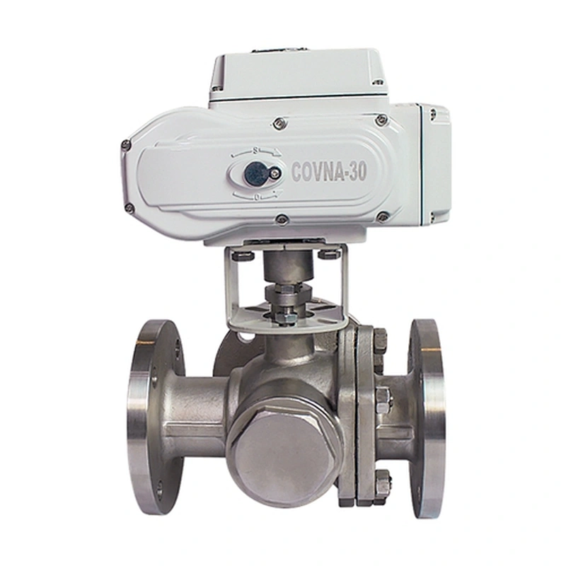 COVNA DN100 4 inch 3 Way 24V DC Double Flange Type 304 Stainless Steel Electric Actuated Ball Valve