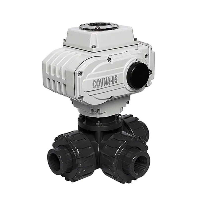 COVNA 50mm Three Way Threaded 12V PVC Plastic Motorized Ball Valve