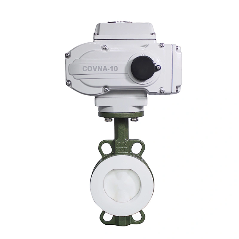 COVNA DN150 PN16 6 inch 12V DC PTFE Lined Wafer Type Cast Steel Motorized Butterfly Valve