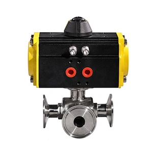COVNA HK56-WT 3/4inch 3 Way  Double acting 304 Stainless Steel sanitary Pneumatic Actuated Ball Valve