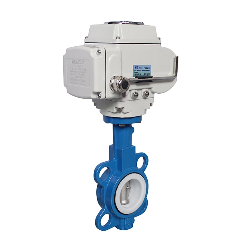 COVNA DN100 PN16 4 inch 12 Volt PTFE Lined Wafer Type Cast Iron Electric Motorized Butterfly Valve