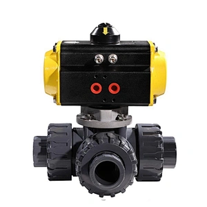 COVNA HK57-T 3 Way  Double acting Type double union UPVC Plastic Pneumatic Actuated Ball Valve