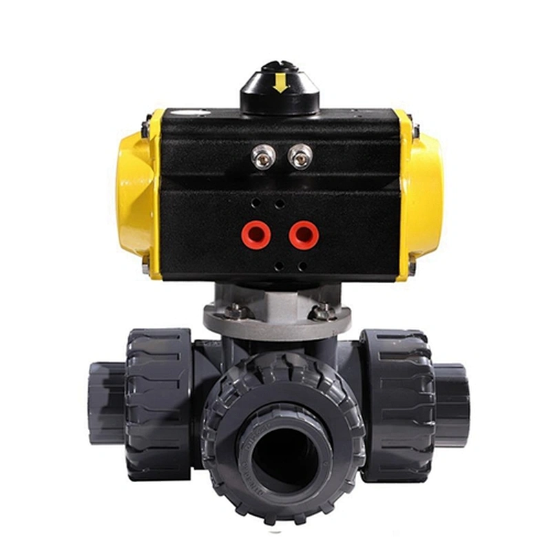 COVNA HK57-T 3 Way  Double acting Type double union UPVC Plastic Pneumatic Actuated Ball Valve