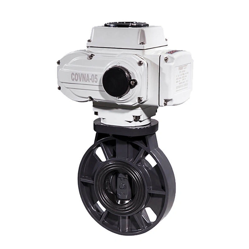 COVNA DN150 6 inch EPDM Rubber Seat Flange Type 110V AC Modulating Electric Actuator PVC Plastic Butterfly Valve