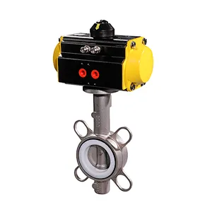 COVNA DN50 2 inch PN16 PTFE Lined Wafer Type Stainless Steel Pneumatic Actuated Butterfly Valve