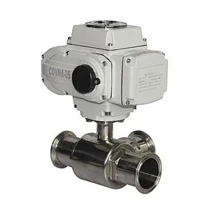 COVNA DN40 1.5 inch 3 Way L Port 220V AC Tri Clamp Food Grade 316 Stainless Steel Motor Operated Sanitary Ball Valve
