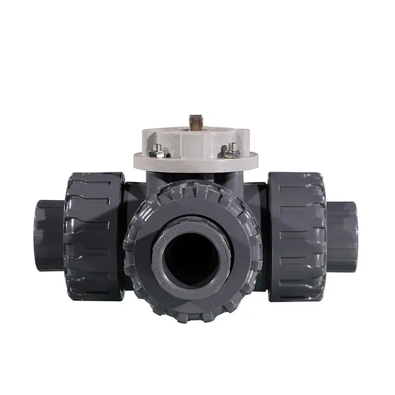 COVNA DN40 1.5 inch Three Way L Port 24V AC Modulating Electric Actuator PVC Plastic True Union Ball Valve
