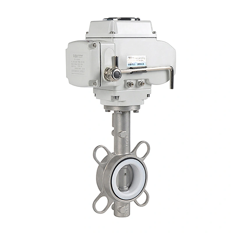 COVNA DN150 6 inch PN16 PTFE Seat Wafer Type 316 Stainless Steel 24VDC Three Phrase Modulating Electric Actuator Butterfly Valve