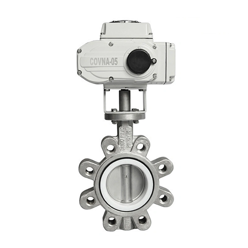 COVNA 12V DC 220VAC ANSI Class 300 PTFE Lined Lug Type Stainless Steel Motorized Butterfly Valve