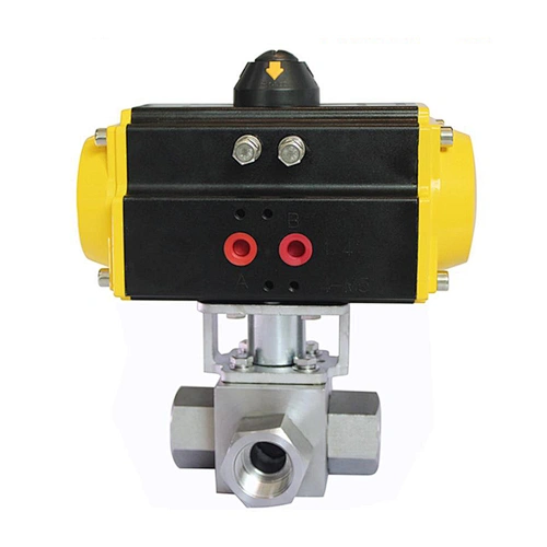 COVNA DN25 1 inch 3 Way L Port 3000 PSI High Pressure 304 Stainless Steel Ball Valve with Pneumatic Actuator