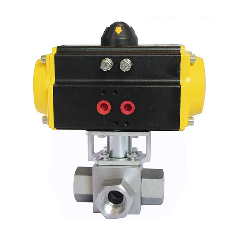 COVNA DN25 1 inch 3 Way L Port 3000 PSI High Pressure 304 Stainless Steel Ball Valve with Pneumatic Actuator