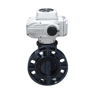 COVNA DN150 6 inch EPDM Rubber Seat Flange Type 110V AC Modulating Electric Actuator PVC Plastic Butterfly Valve